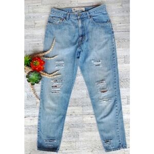 Vintage Gap Classic Mom Jeans With Destressed Under Patchwork Design